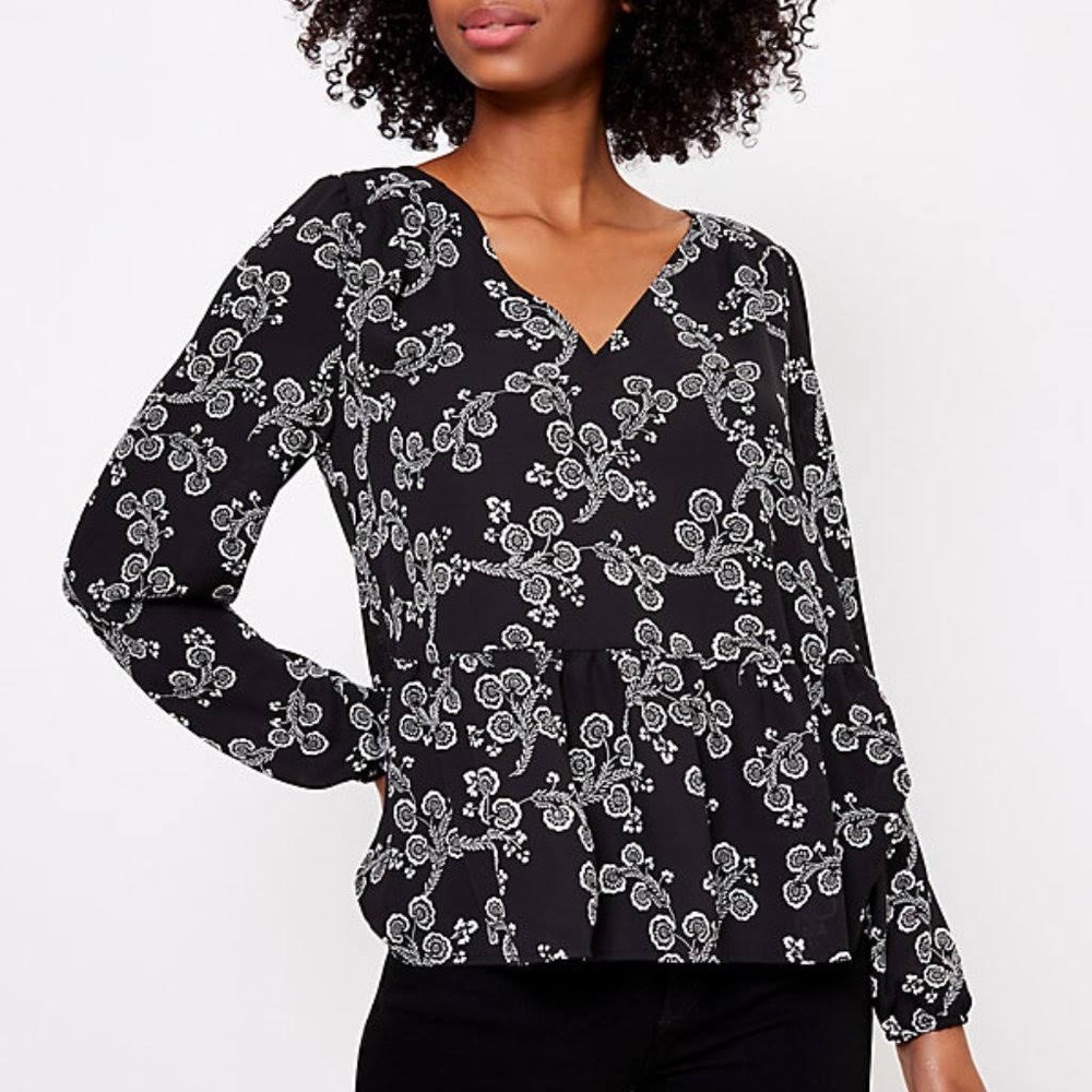 LOFT Floral Peplum V-Neck Blouse